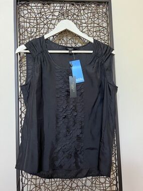 Talbots Petite Silk Sleeveless Black Blouse Textured Detail office day 2nite 8P